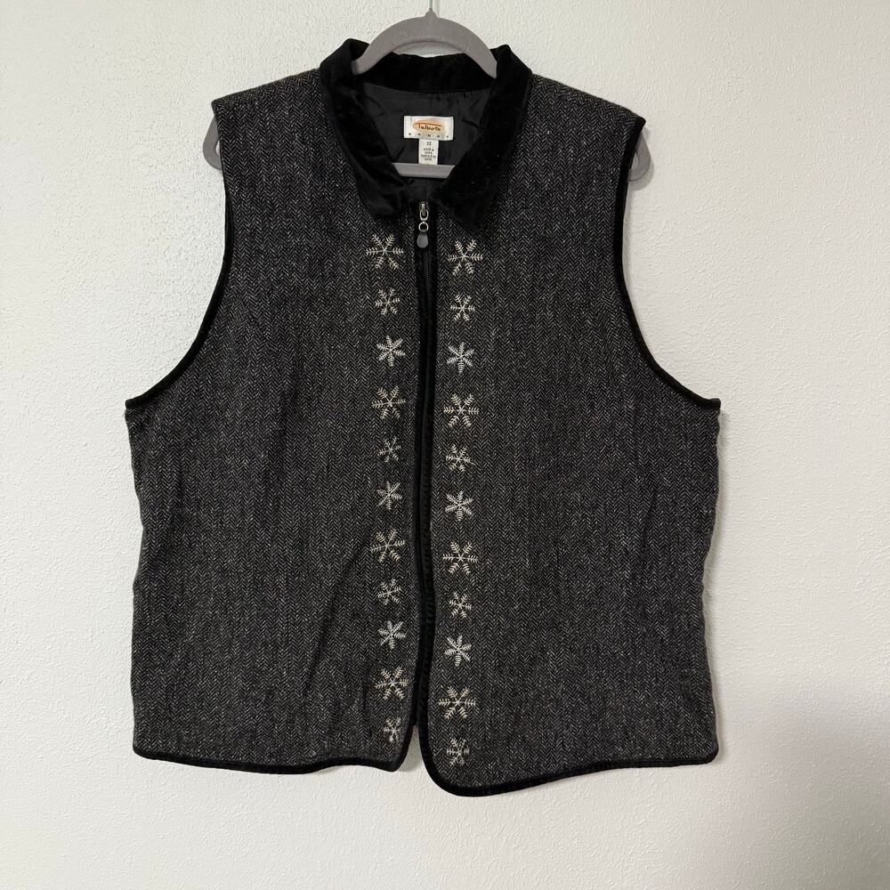 Talbots Woman Wool Silk Snowflakes Embroidery Front Zip Vest Size 2X